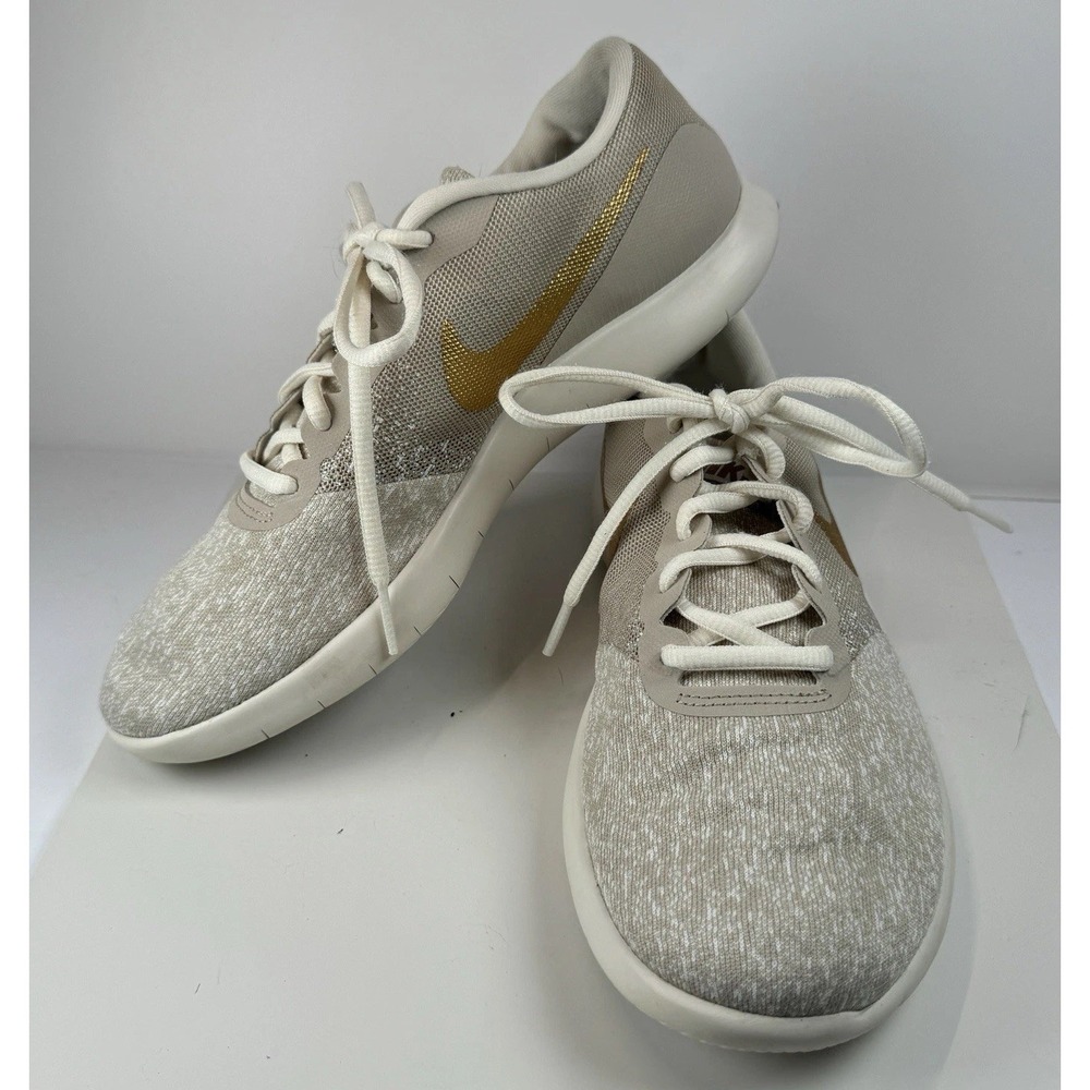 Nike Flex Contact Sz 9 Beige Gold Knit Running Sneakers AV8369-200 Lightweight